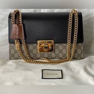 Gucci  padlock shoulder bag/ GG supreme  Medium brown/ black